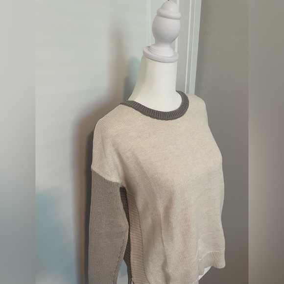 Rachel Zoe Zipper Back Color Block Tan Drop Shoulder Sweater - Picture 2 of 7